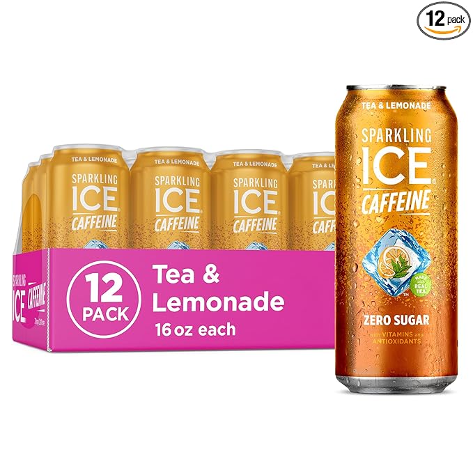 Sparkling Ice Caffeine Tea + Lemonade Sparkling Water with Caffeine, Zero Sugar, with Antioxidants and Vitamins,16 fl oz Cans (Pack Of 12)