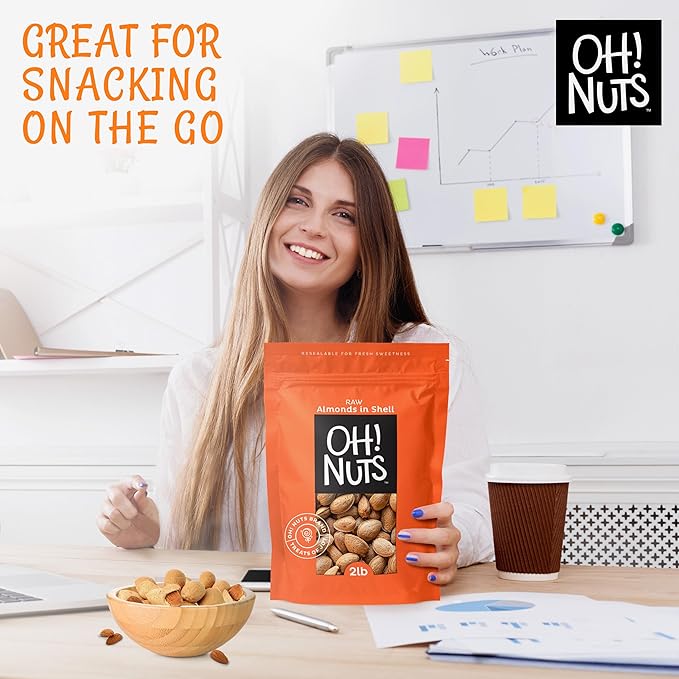Oh! Nuts Raw Almond in Shell - Bulk Almonds - 2 lb - 100% Natural Whole Almonds