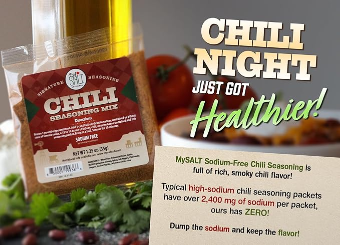 MySALT Chili Seasoning Mix 5 Pack ??Classic Chili Flavor Without the Salt ??Quick, Low Sodium Meal Prep for Cozy Comfort Food