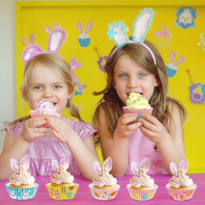 SANNIX 450pcs Easter Cupcake Liners, Bunny Chick Egg Flower Baking Cups Cupcake Wrappers Paper Wraps Muffin Liners for Easter Spring Birthday Party Candy Cake Decorations Supplies(9 Designs)