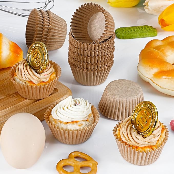 [300Pcs] Caperci Odorless Mini Cupcake Liners for Baking - Greaseproof Paper Muffin Baking Cups for Wedding Birthday Party Baby Shower Festivals (Natural)