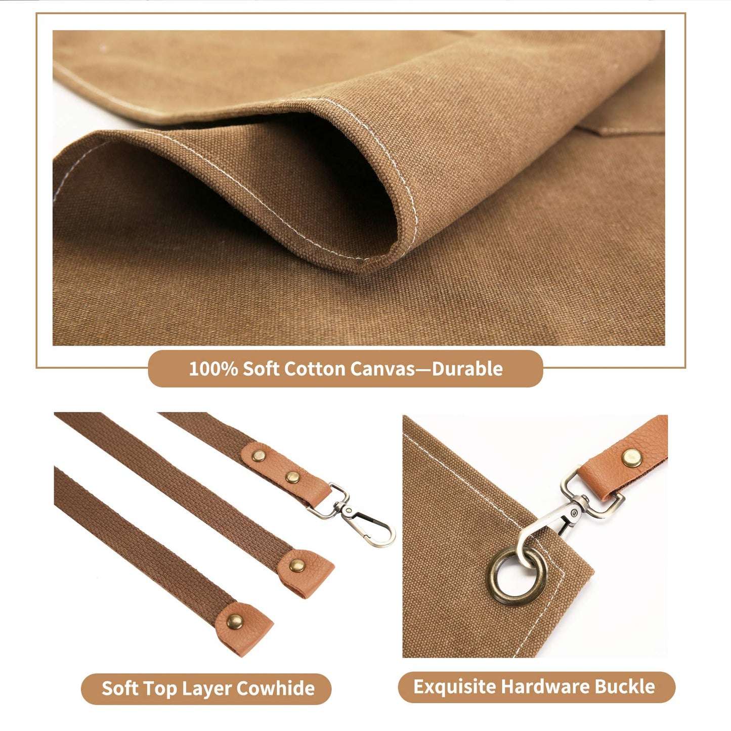 ZOMAO Chef Apron, Cotton Canvas Cross Back Apron with Pockets for Women and Men,Adjustable Strap
