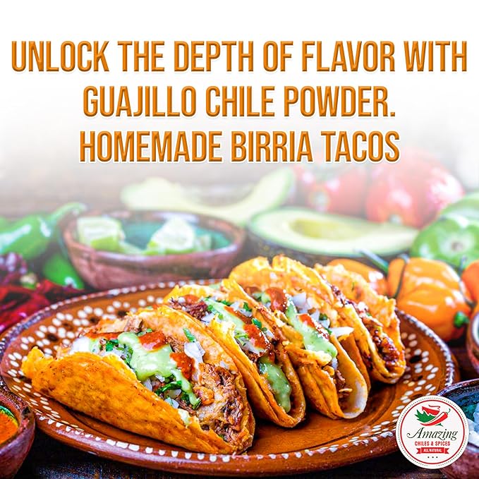 Guajillo Chile Powder Ground 1LB (16oz) – Natural and Premium. Great For Chili, Sauces, Stews, Salsa, Meat Rubs, Enchiladas, Mole and Tamales. Tangy Spicy-Sweet Flavor By Amazing Chiles & Spices