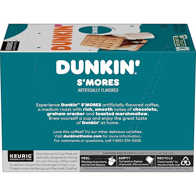 Dunkin??Medium Roast S?셫ores Flavored Coffee, 60 Keurig K-Cup Pods