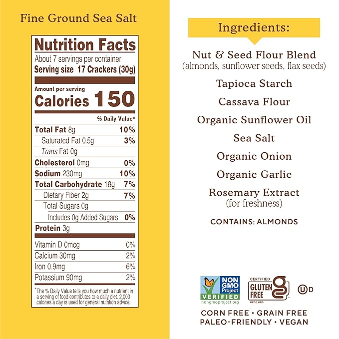 Simple Mills Almond Flour Crackers, Family Size, Fine Ground Sea Salt - Gluten Free, Vegan, Healthy Snacks, 7 Ounce (Pack of 1)
