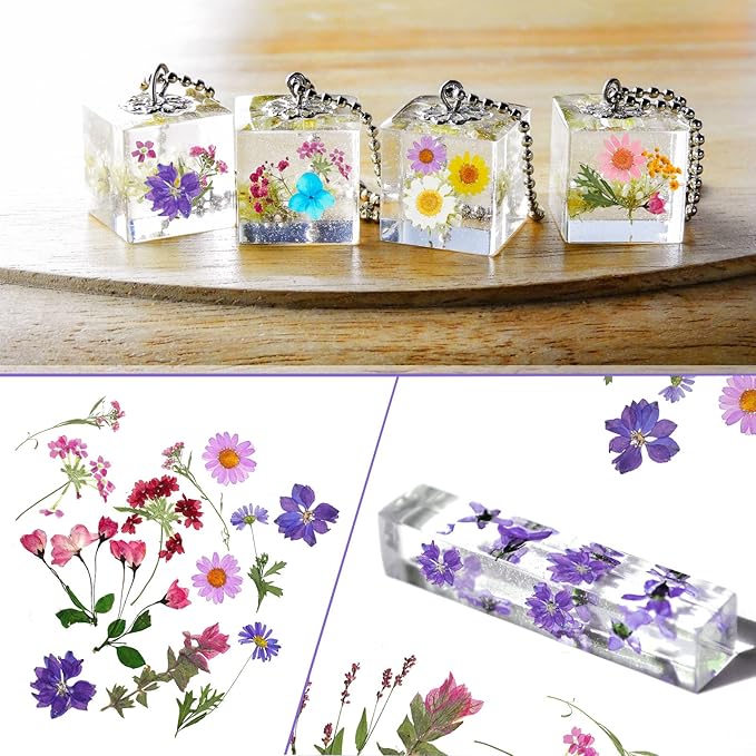 Nuanchu Pressed Flowers Bulk Dried Flower for Crafts, Dried Wildflowers Leave Natural with Tweezer for Resin Mold Scrapbooking Nail Soap Making DIY(Delicate Style,Bright Colors)