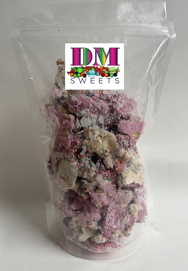 Pink and White Yogurt Coated Animal Crackers - 1 lb of Fresh Gourmet Sweet Creamy Covered Dipped Animal Crackers with Rainbow Non Pareil Beads in Resealable Bag