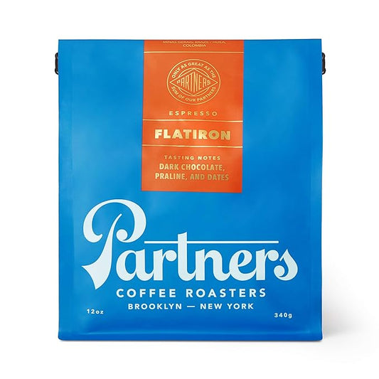 PARTNERS COFFEE ROASTERS - Whole Bean Coffee (Flatiron - Espresso, Medium-Dark Roast) 12oz - Classic Blend, Tastes Like Home - Dark Chocolate, Praline, Dates - Coffee Beans - Roasted in New York City