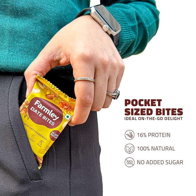 Farmley Protein Dates Bars Jars| Dates Bite with No Added Sugar | Made with Zero Added Sugar | Dates, Pistachio, Cashews, Almonds, Honey | Healthy Protein Bars 200 g (Pack of 10) (7.05 Oz)
