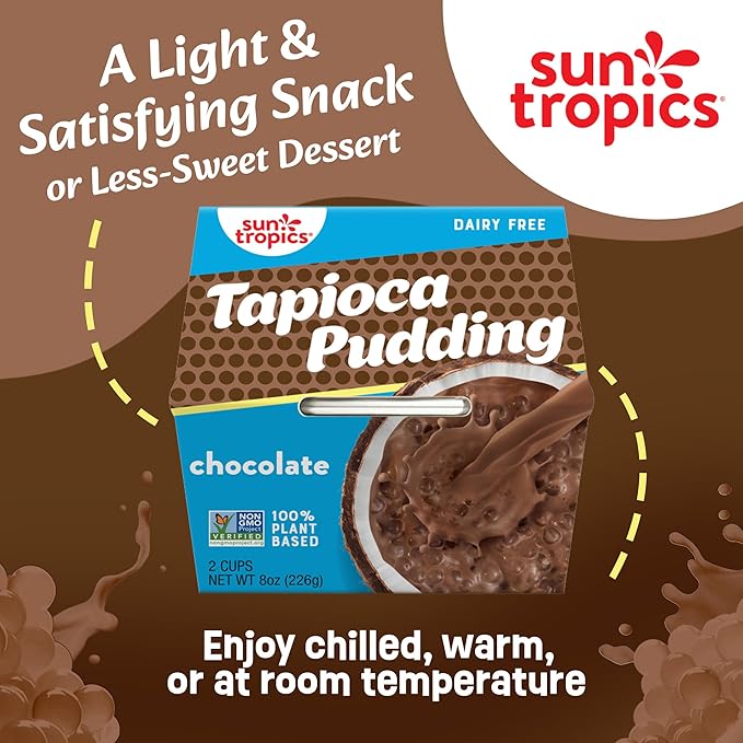 Sun Tropics Tapioca Pudding, Chocolate | Vegan Puddings, Dairy Free Puddings | Gluten Free, Non-GMO | Ready-to-Eat Pudding Cups 4.0oz (Pack of 6)