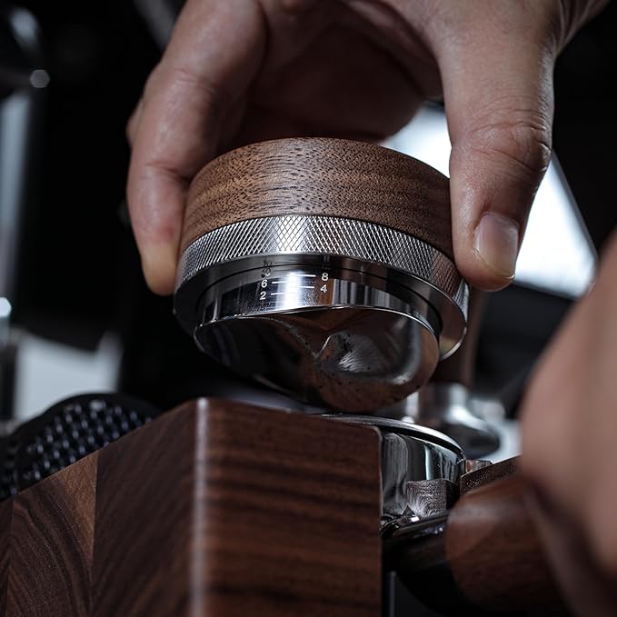 51mm Espresso Distribution Tool Walnut Coffee Distributor Adjustable Depth Stainless Steel Espresso Leveler Premium Espresso Machine Accessories For Coffee Bar