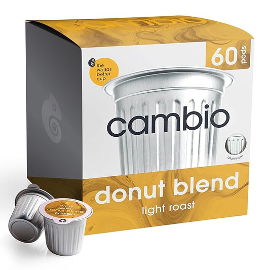 Cambio Roaster Donut Blend Keurig Coffee K Cups, Organic Light Roast Coffee Pods, Only Aluminum K Cup for More Flavor & Longer Lasting Freshness, Caffeinated Lower Acid Kcups for Keurig, 60 count
