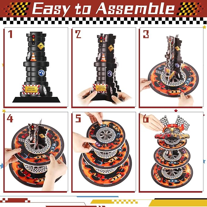 2 Pack Race Car Birthday Party Decorations Race Car Cupcake Stand 3 Tier Racing Cupcake Holder Truck Party Favors for Kids Boys Birthday Baby Shower Supplies