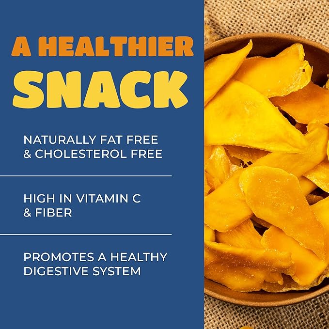 Dried Mango Slices - Delicious Texture Soft & Juicy Low Sugar Added Dried Mango - Naturally Ripened Mangos Dried Fruits - Gluten Free Dry Mangoes Natural Source of Vitamin C, Fiber, (8 oz Single Pack)