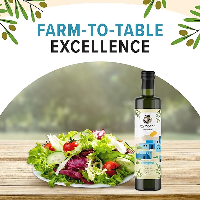 MOROCCAN OLIVE GROVE - The Blue Olive Oil, Bright & Fruity Desert Olive Oil Extra Virgin, Versatile Cooking Essential, Single-Origin Extra Virgin Olive Oil Cold Pressed, 2-Pack, 500 ml per Bottle