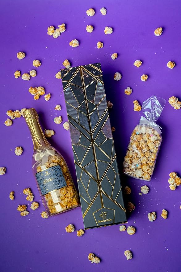Luxe Bubble Box with Caramel White Chocolate Popcorn by Send A Cake, Ready to Gift, No Assembly Required - Happy Birthday Surprise - Unique Birthday Gift for Women, Men, Sister, Mom, Dad, Best Friend