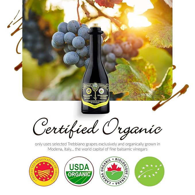 Louianna - Organic Balsamic Vinegar of Modena, High Polyphenol Balsamic Vinegar Dressing, Aged Red Wine Vinegar Made of Trebbiano Grapes, 250 mL