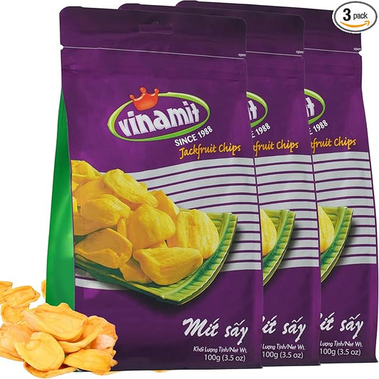 Vinamit Dried Jackfruit Chips | Vacuum Fried Dried Jackfruit | Pack 3 of 3,5 oz Bag | Naturally Sweet & Crispy | Gluten-Free, Vegan, Non GMO | High Fiber Snack | Perfect for Gifting, Travel, Clean Eating