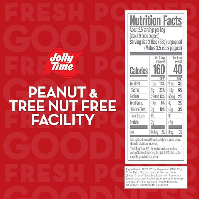 Jolly Time Xtra Butter Trans Fat & Gluten Free Microwave Popcorn with Extra Buttery Fresh Popped Flavor, 3oz Sharing Bag, 3 Bags Per Carton (Xtra Butter, 3 Ounce (Pack of 12))