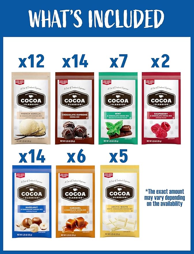 Hot Cocoa Mix Gift Set ??60 Count, 7 Flavors | Cozy Hot Chocolate Sampler Box for Students, Coworkers, Teens, Family & Friends
