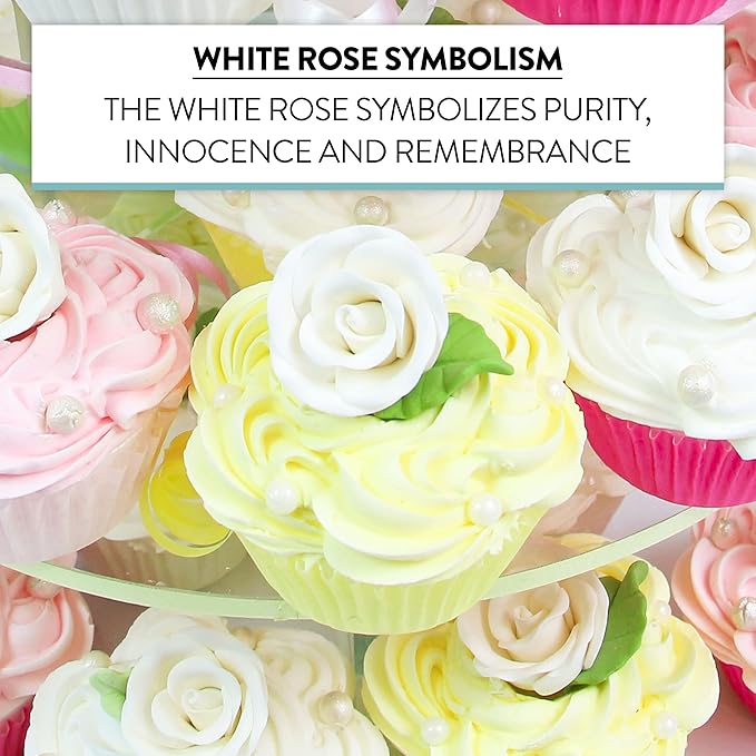 Global Sugar Art Premium Wedding & Party Edible Rose Cake & Cupcake Sugar Flowers, White, 24 Count with Leaves by Chef Alan Tetreault