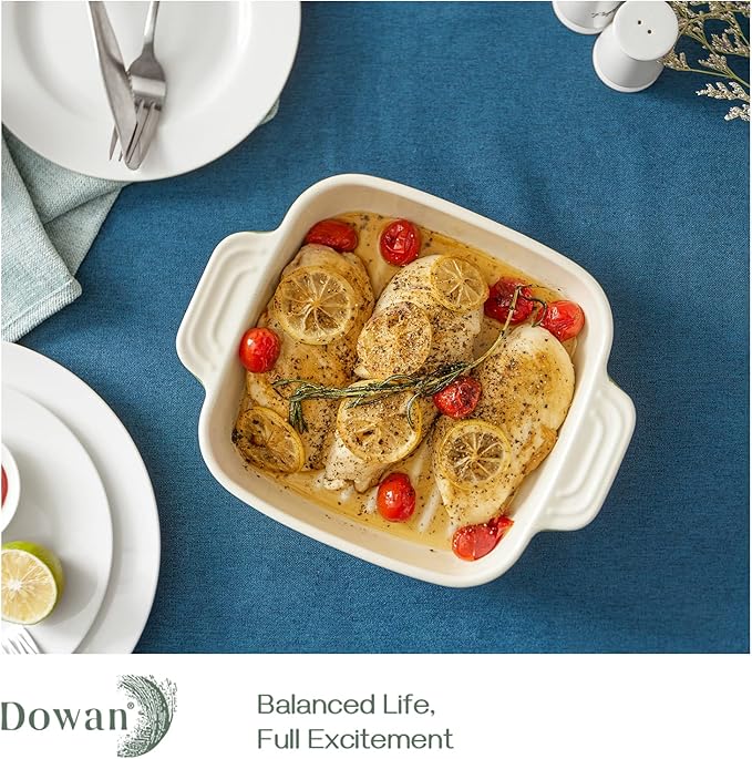 DOWAN Casseroles dish with lids, Ceramic Baking Dish With Lid, Casserole Dishes for oven, 1.6 Quarts Bakeware With Handle Oven Safe for Cooking, Dinner, Home Gift, 8 x 8 Inches, Green