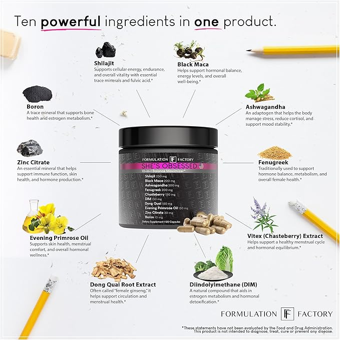 She's Obsessed: 10-in-1 Hormone Balance Maximizer with Shilajit, Maca, Ashwagandha, DIM, Dong Quai, Zinc & More for Vitality & Balance (240 Count (Pack of 2)