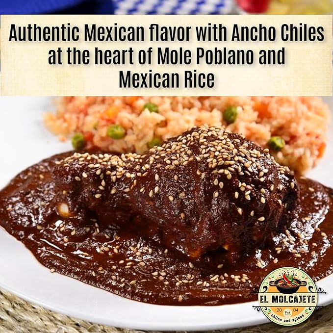 Ancho Chile Powder 4 oz Premium Single Ingredient From Mexico El Molcajete Brand for Sauces, Salsa, Pasta, Chili, Meat, Pizza, Potatoes, Vegetables, Soups, Stews, Chicken and BBQ