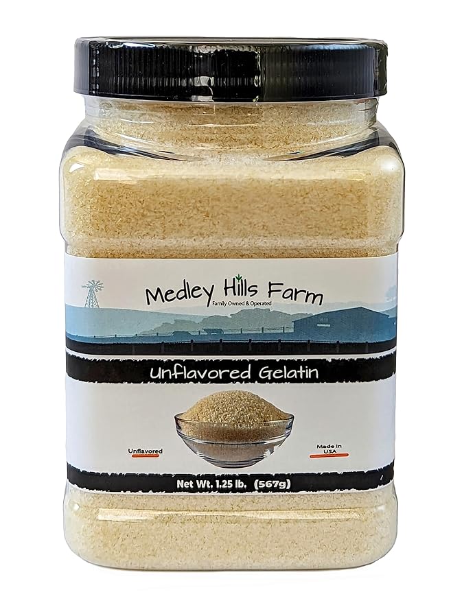 Unflavored Gelatin by Medley hills farm 1.25 lbs. in Reusable Container - Gelatin powder unflavored thickening agent. Made in USA.