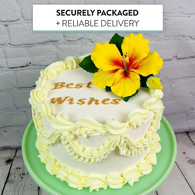 Global Sugar Art Hibiscus Sugar Cake Flowers Spray, Yellow Hawaiian Cake Flower Large. 1 Count by Chef Alan Tetreault