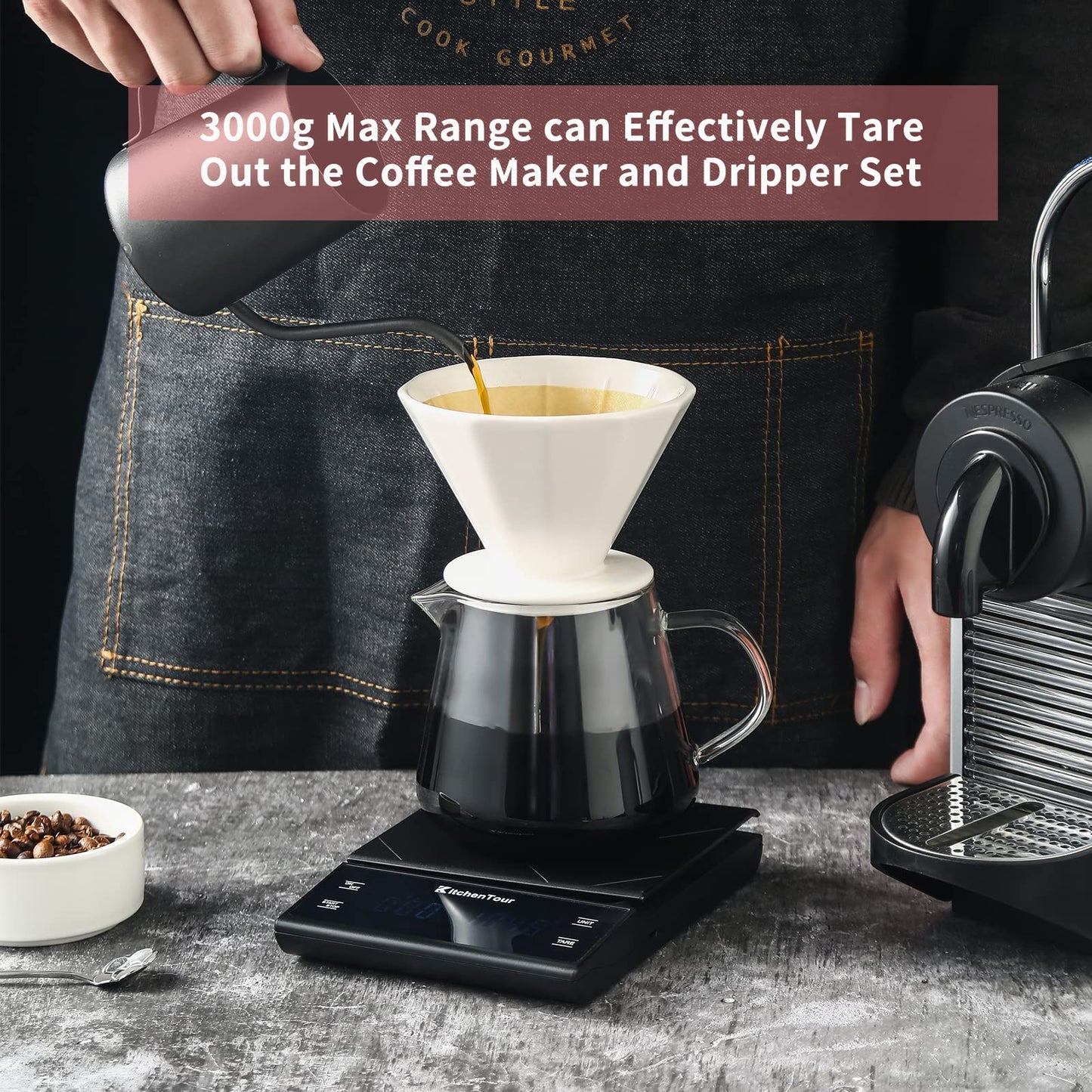 KitchenTour Coffee Scale with Timer for Brew Artisanal Java - Pour Over Scale for Slow Drip and