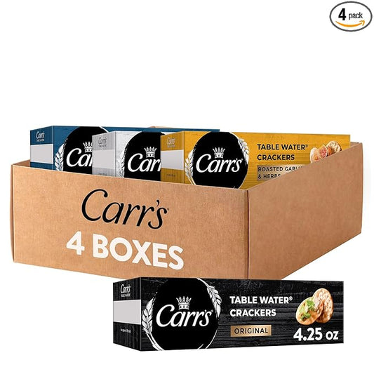 Carr's Table Water Crackers, Baked Snack Crackers, Party Snacks, 4 Flavor Variety Pack (4 Boxes)