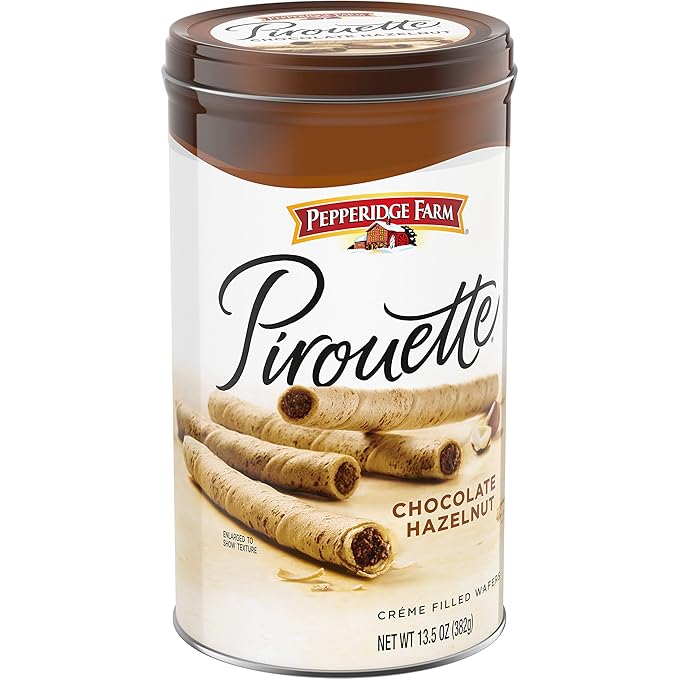 Pepperidge Farm Pirouette Cookies, Chocolate Hazelnut Créme Filled Wafers, 13.5 Oz Tin (Pack of 2)