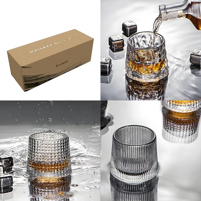 Flat bottom Crystal Whiskey Glasses, Premium 10oz Scotch Glasses Set of 3, Old Fashioned Glasses,Thick Weighted Bottom Rocks for Drinking Bourbon, Scotch, Cocktails竊뉽arger Sizeç«?,<div>