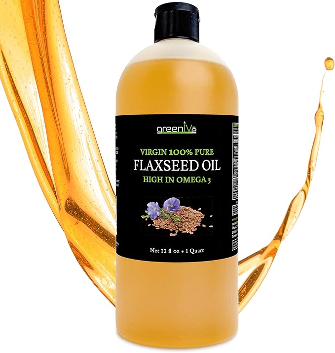 GreenIVe Flax Seed Oil Organically Grown100% Pure Cold Pressed High Vegan Omega Fatty Acids Gluten-Free (32 Fl Oz)