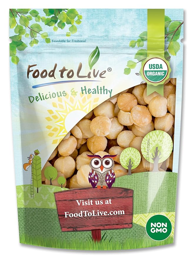 Food to Live Organic Dry Roasted Whole Macadamia Nuts with Himalayan Salt, 2 Pounds – Delicious and Nutritious Snack Made from Premium Non-GMO Nuts