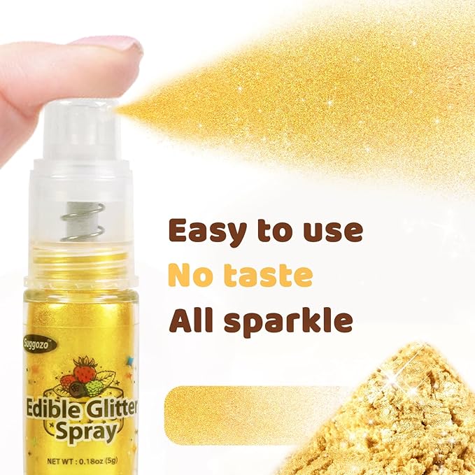 Shimmer Gold Edible Glitter Spray, 5g Edible Glitter for Drinks, Cocktails, Baking, Edible Luster Dust for Cake Decorating, Chocolate, Strawberry