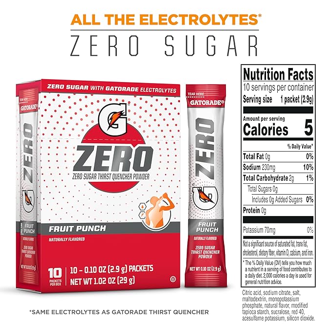 Gatorade G Zero Sports Drink Mix Powder Packets, Fruit Punch, Electrolyte Powder Drink Mix for Hydration, Zero Sugar, Total 120 Packets