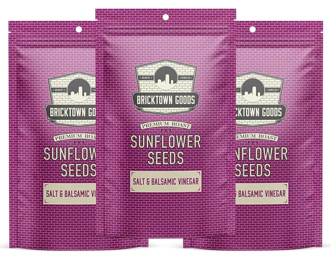 Bricktown Goods Salt and Balsamic Vinegar Flavored Sunflower Seeds - 3 Pack - Boldly Seasoned and Roasted In-Shell Sunflower Seeds - 24 oz Total