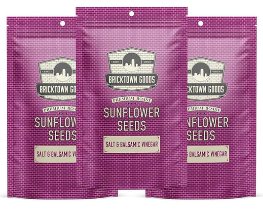 Bricktown Goods Salt and Balsamic Vinegar Flavored Sunflower Seeds - 3 Pack - Boldly Seasoned and Roasted In-Shell Sunflower Seeds - 24 oz Total