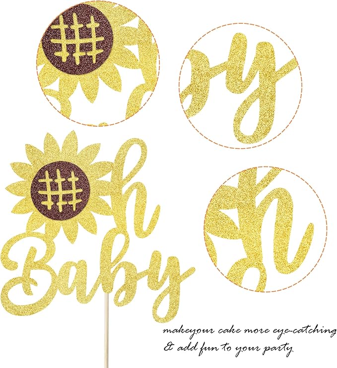 1 Pack Happy Birthday Oh Baby Cake Topper Glitter Sunflower Birthday Cake Pick Baby Shower Kids Birthday Summer Welcome Baby Shower Cake Decoration Party Supplies