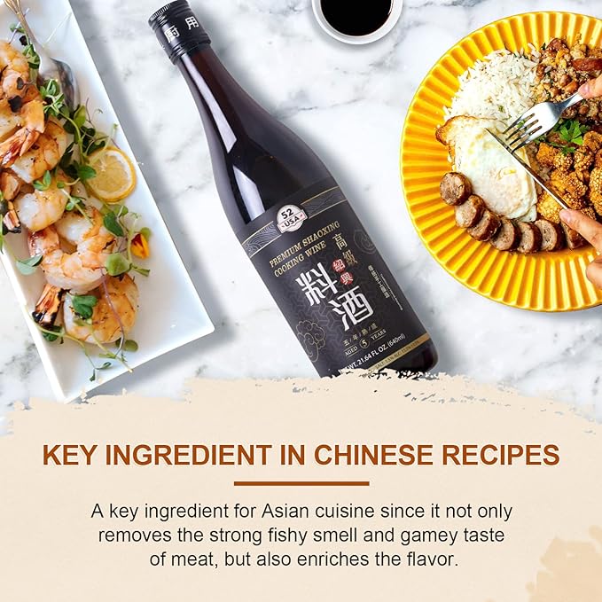 52USA Premium Shaoxing Cooking Wine, Chinese Asian Cooking Wine, Shao Hsing Rice Wine, Shaoxing Rice Wine, Hsing Rice Wine, Fermented Rice Wine, Homemade Asian Cooking, 640ml