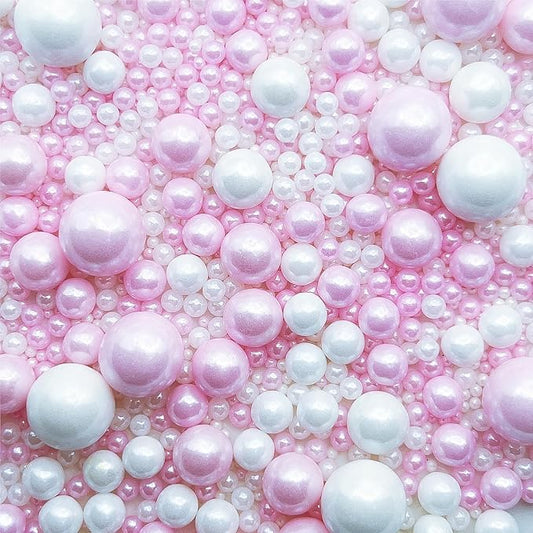 SE Si&Moos White and Pink Pearl Sprinkles for Cake Decorating Edible Cake Cookie Pearls Cupcake Decorations Pink and White Sprinkles for Cake, Cupcake, Cookies Party Holiday Christmas Supplies 3.5 OZ