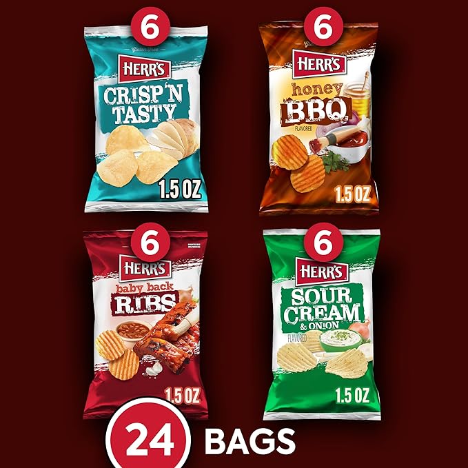 Herr's Multipack Chip Box, Assorted Flavors, Bulk Snacks - 1.5 Ounce (Pack of 24 bags)