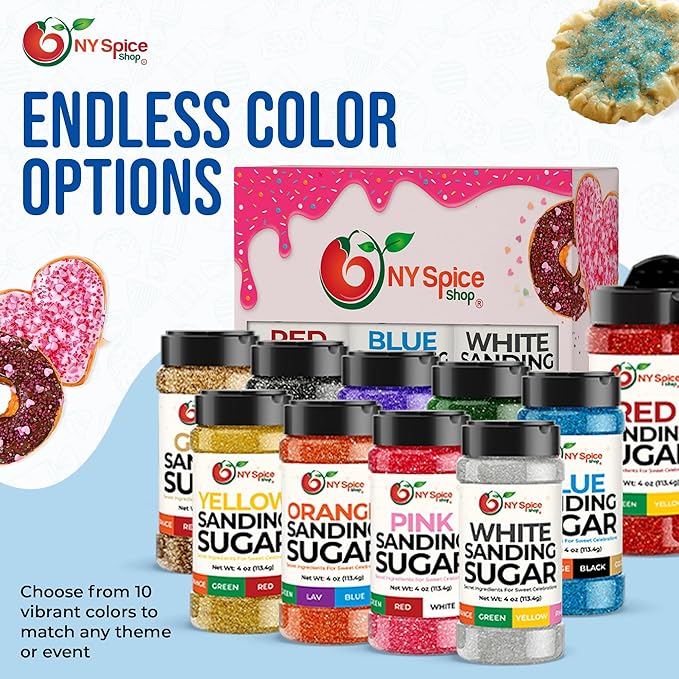 NY Spice Shop Blue Sanding Sugar - 4 Ounce Sweet Colorful Edible Sprinkles For Candy Dish - Sugar Sprinkles For Cake Decorating Basket & Dishes