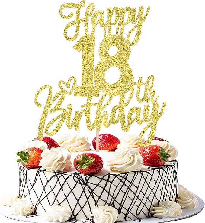 1 PCS Happy 18th Birthday Cake Topper Glitter Cheers to 18 Years Birthday Cake Pick Eighteen Hello 18 Fabulous Cake Decoration for Happy 18th Birthday Anniversary Party Decorations Supplies Gold