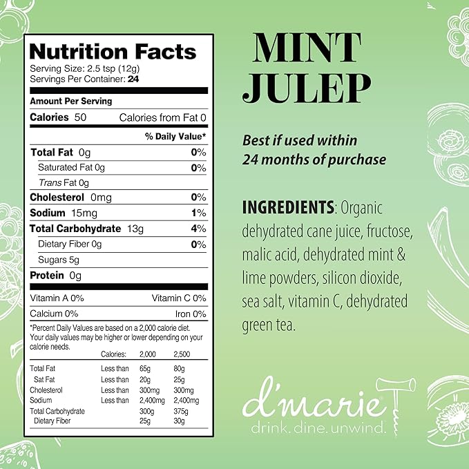 Frozen Cocktail Drink Mix - Each Bag Makes 10 Slushies - Mint Julep Drink Powder Pouches for Alcohol - All Natural Low Sugar Mixer, No Blender Needed, 3 Pack