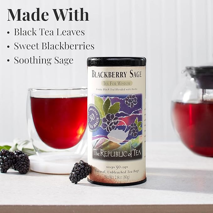 The Republic of Tea - Blackberry Sage Black Tea | 50 Tea Bags, Gourmet Black Tea