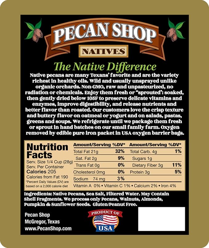 Pecan Shop Unsprayed Sprouted 20 Pound Raw Wild-Harvested Family Recipe Crispy Sea Salt Texas Native Pecans-Fresh Direct Ship