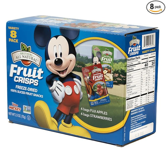 Brothers All Natural Disney Freeze Dried Fruit Crisps, Variety Pack, 8 Single Serve Bags, Fuji Apple, Strawberry, Made with 100% Fruit, Gluten Free, Soy Free, Vegan, Heathy Snack, Lunch Box Ready